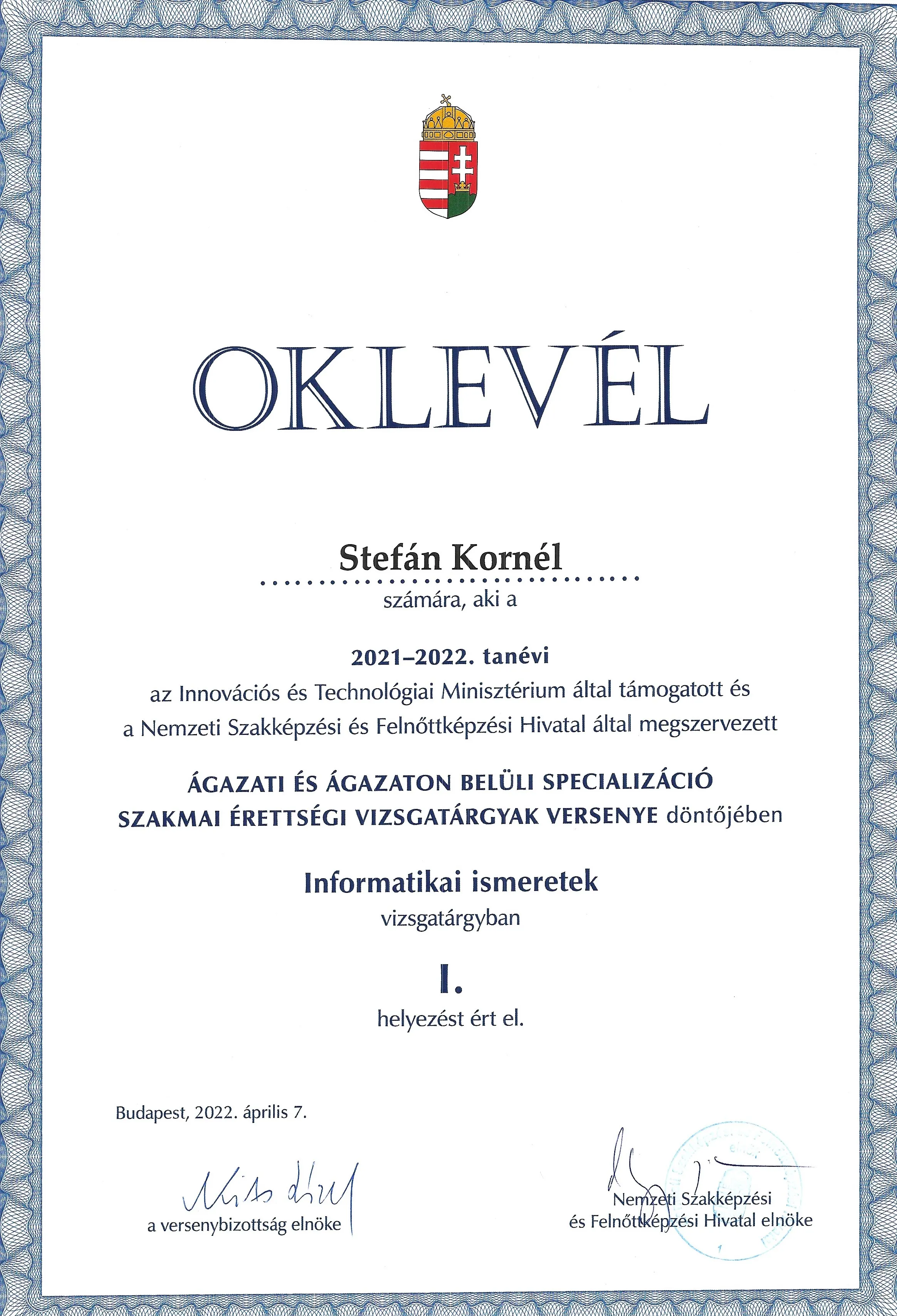 Competition certificate