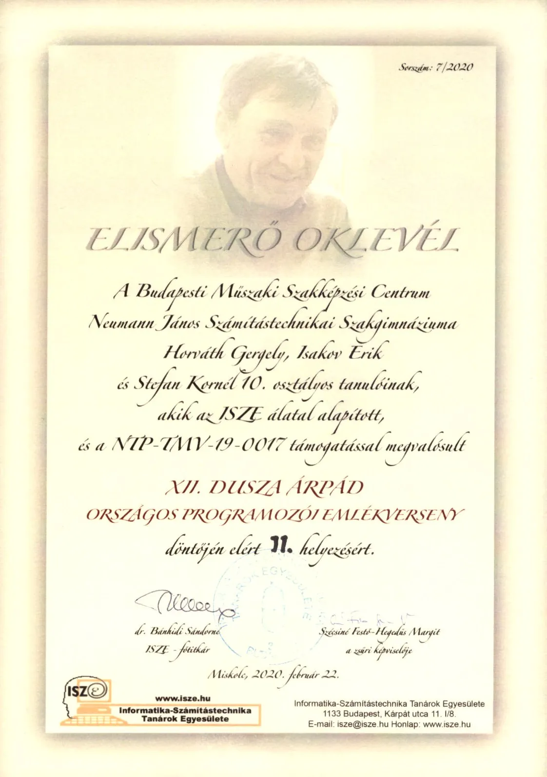 Competition certificate